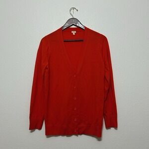 J. Crew Orange Button Up Sweater Cardigan 100% Merino Wool Women's Size L